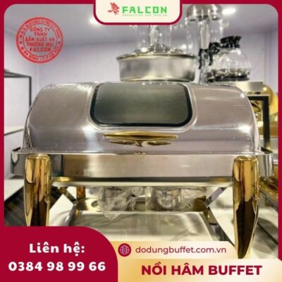 Nồi Hâm Buffet Chữ Nhật Chân Đúc - Mạ Vàng
