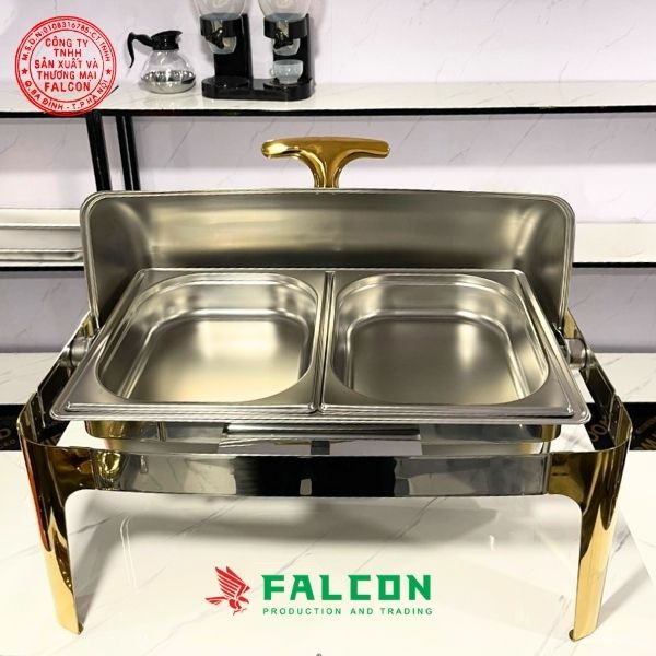 nồi hâm buffet 2 ngăn chân mạ vàng