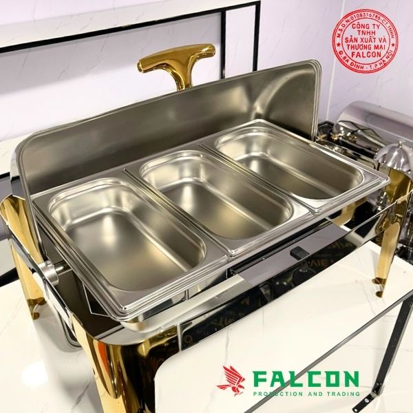 nồi hâm buffet 3 ngăn chân mạ vàng