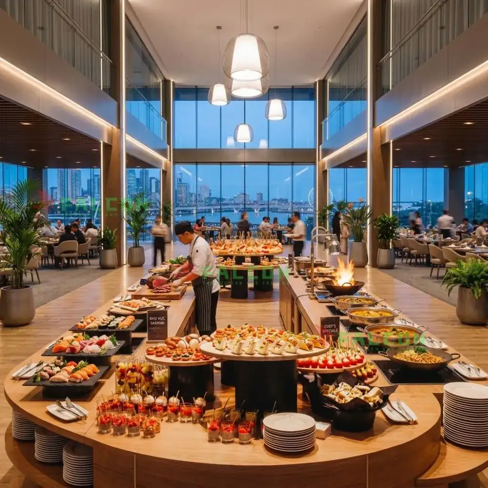 Quầy buffet đa dạng các đồ dùng buffet